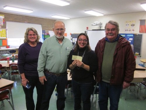 2013 Winner - Tasha Plante, a 1st grade teacher at Brownville Glen Park, General Brown District. Pictured with Joan Carol, Lynn Hunneyman, and Dick Edwards.